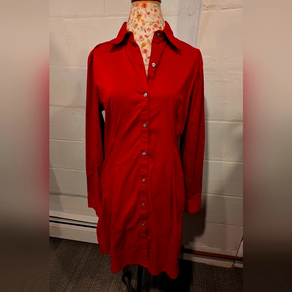 Express Design Red Button-Up Shirt Dress